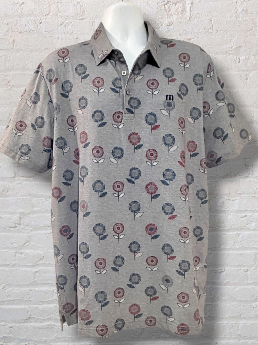 TravisMathew Preboarding Golf Polo Men’s XL Gray Floral Print